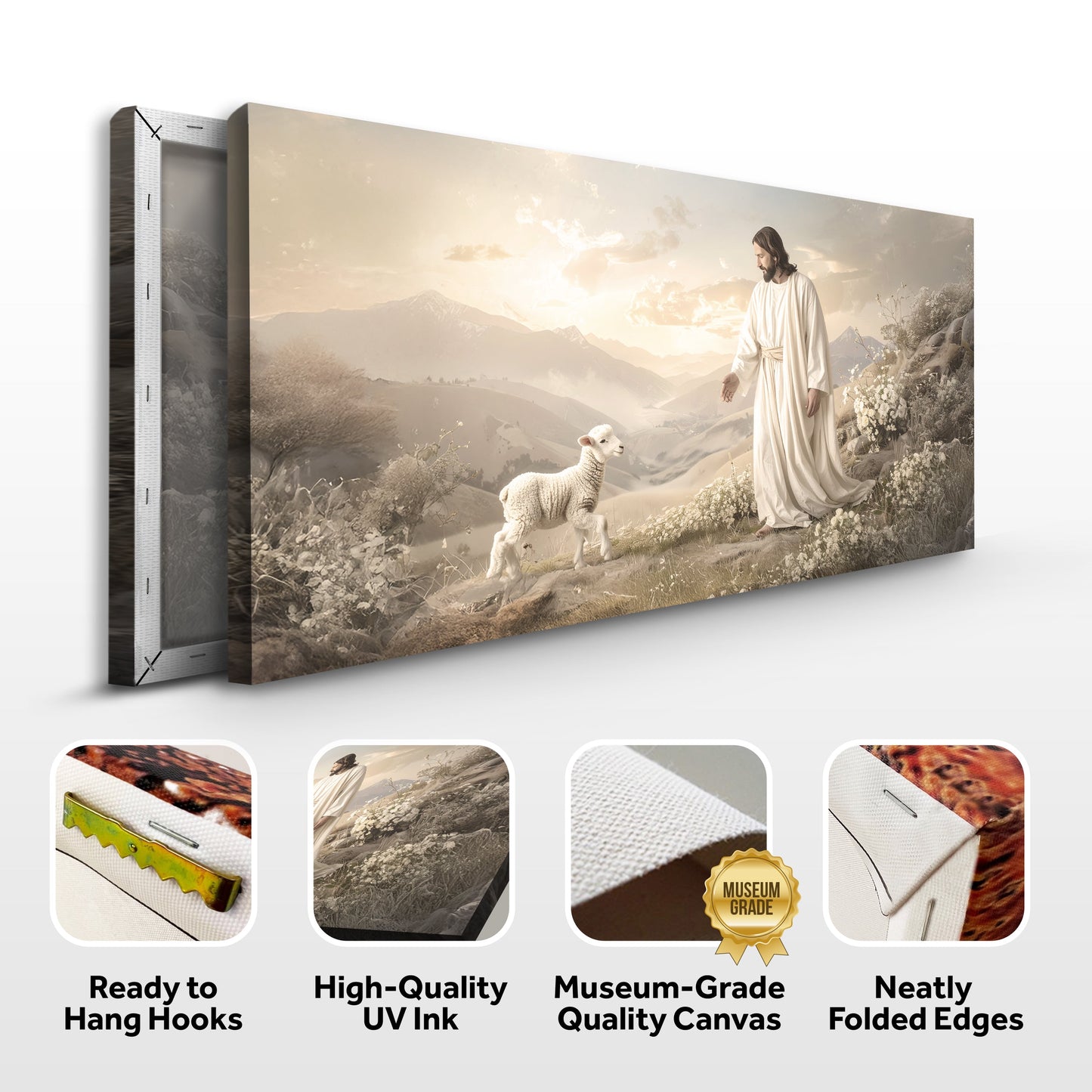 Jesus Protects The Lamb Faith Canvas Wall Art