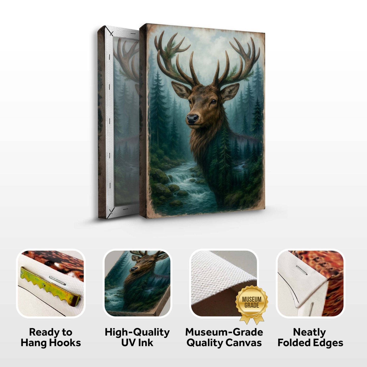 Misty Stag Double Exposure Canvas Wall Art