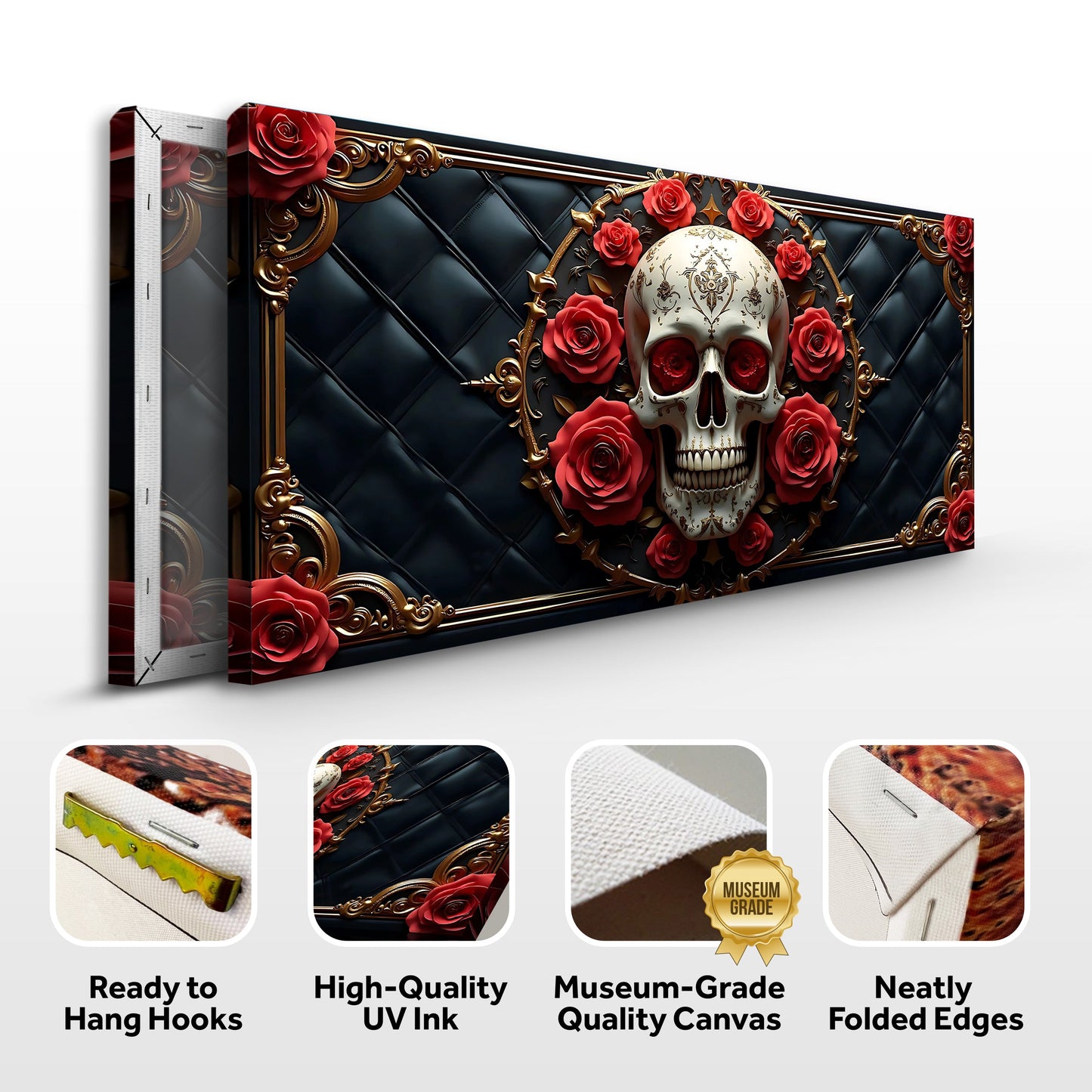 3D Rose and Skull Canvas Wall Art VII
