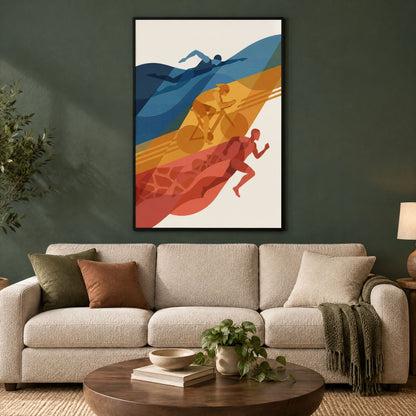 Abstract Triathlon Print: Geometric Swim Bike Run Wall Art
