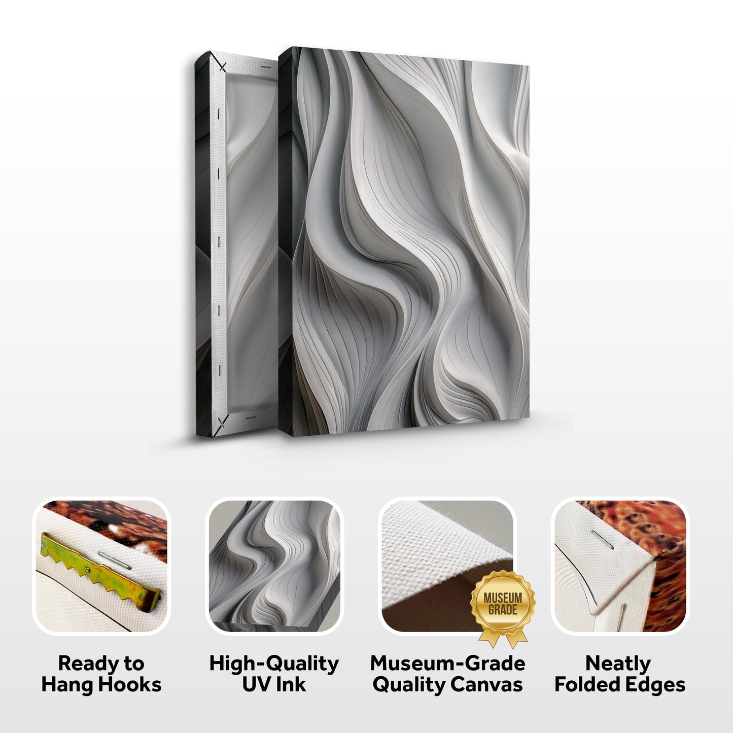 Monochrome Waves Abstract Canvas Wall Art