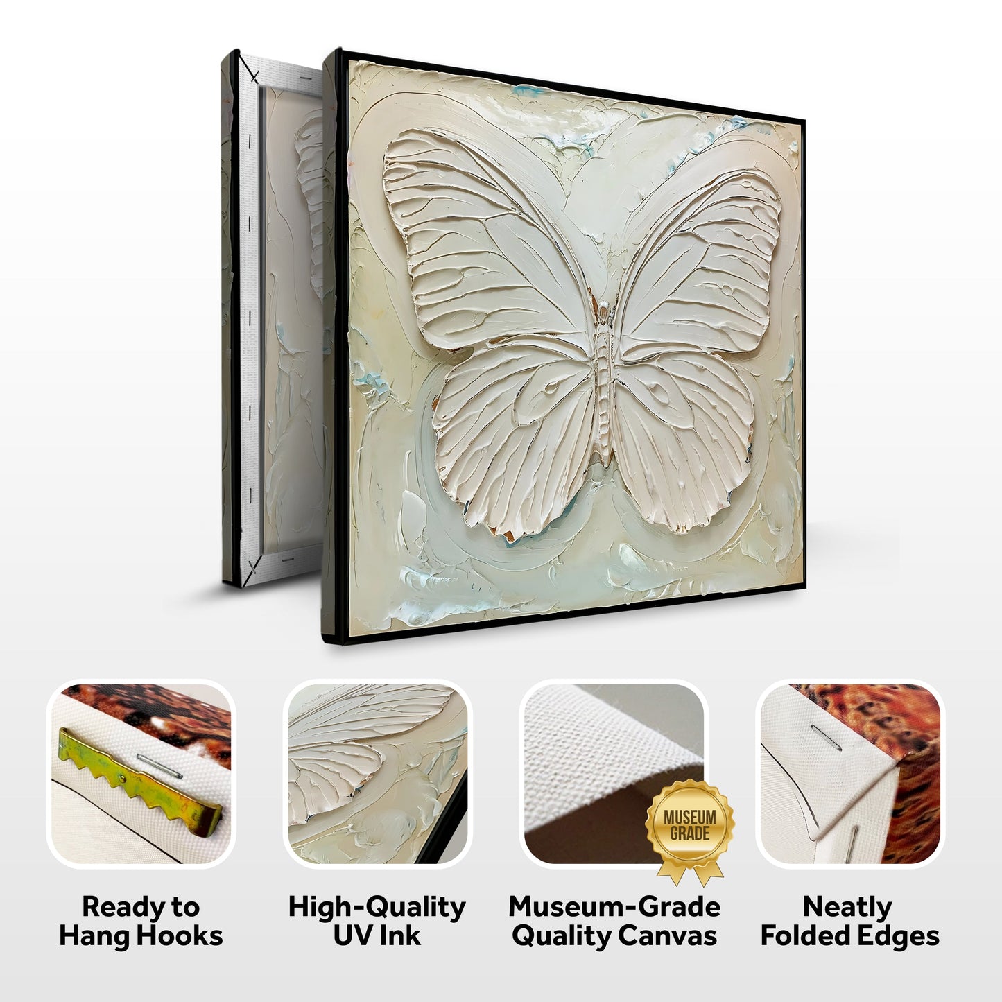 3D White Butterfly Canvas Wall Art