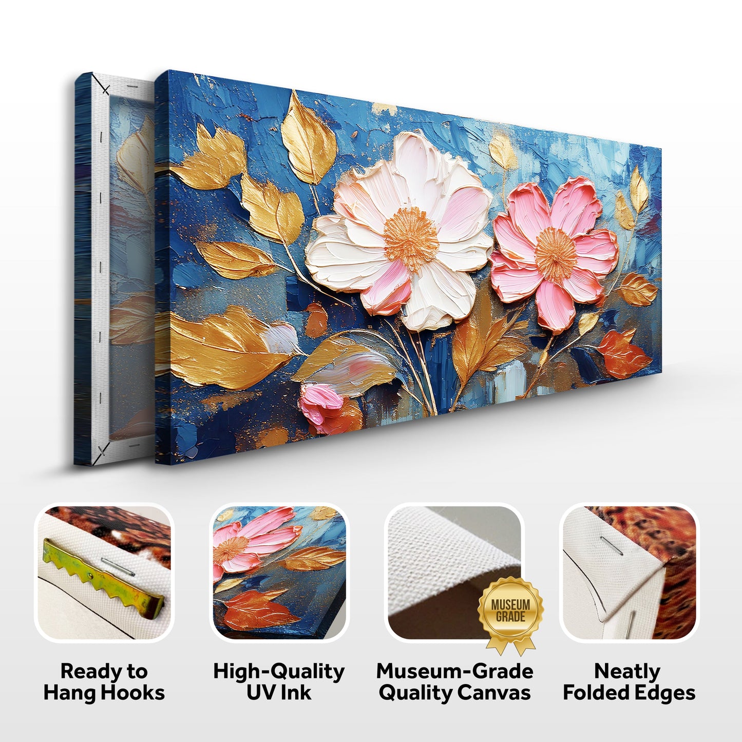 Golden Petals Impasto Canvas Wall Art - Floral Print