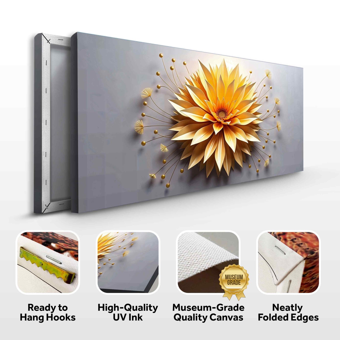 Golden Dandelion Minimalist Canvas Wall Art - Abstract Print
