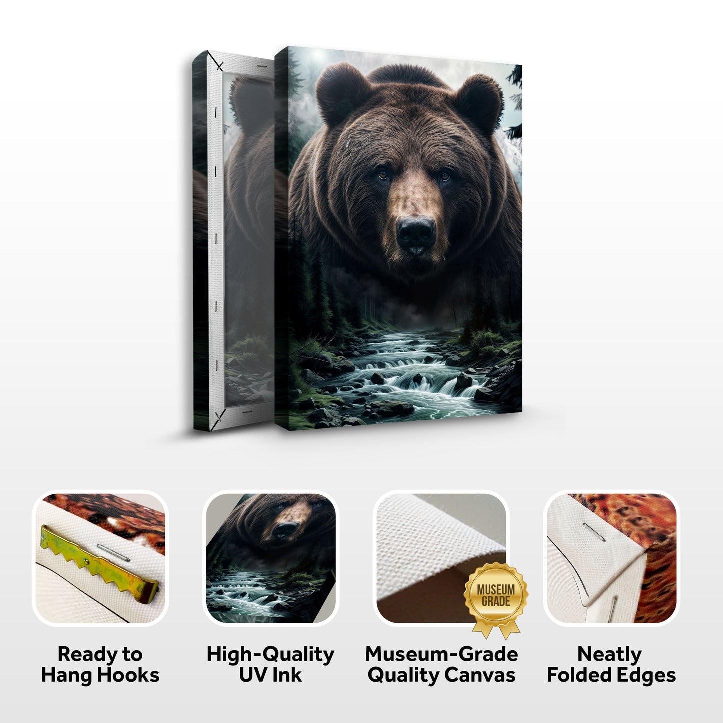 Grizzly Bear Double Exposure Canvas Wall Art