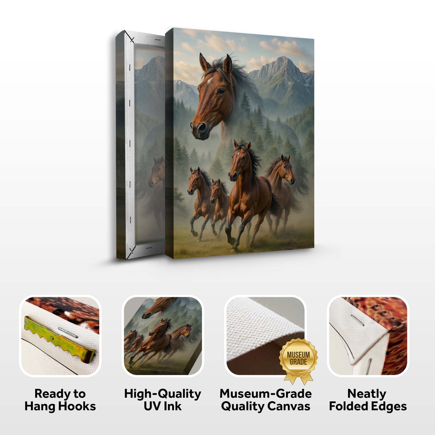 Galloping Horse Double Exposure Canvas Wall Art