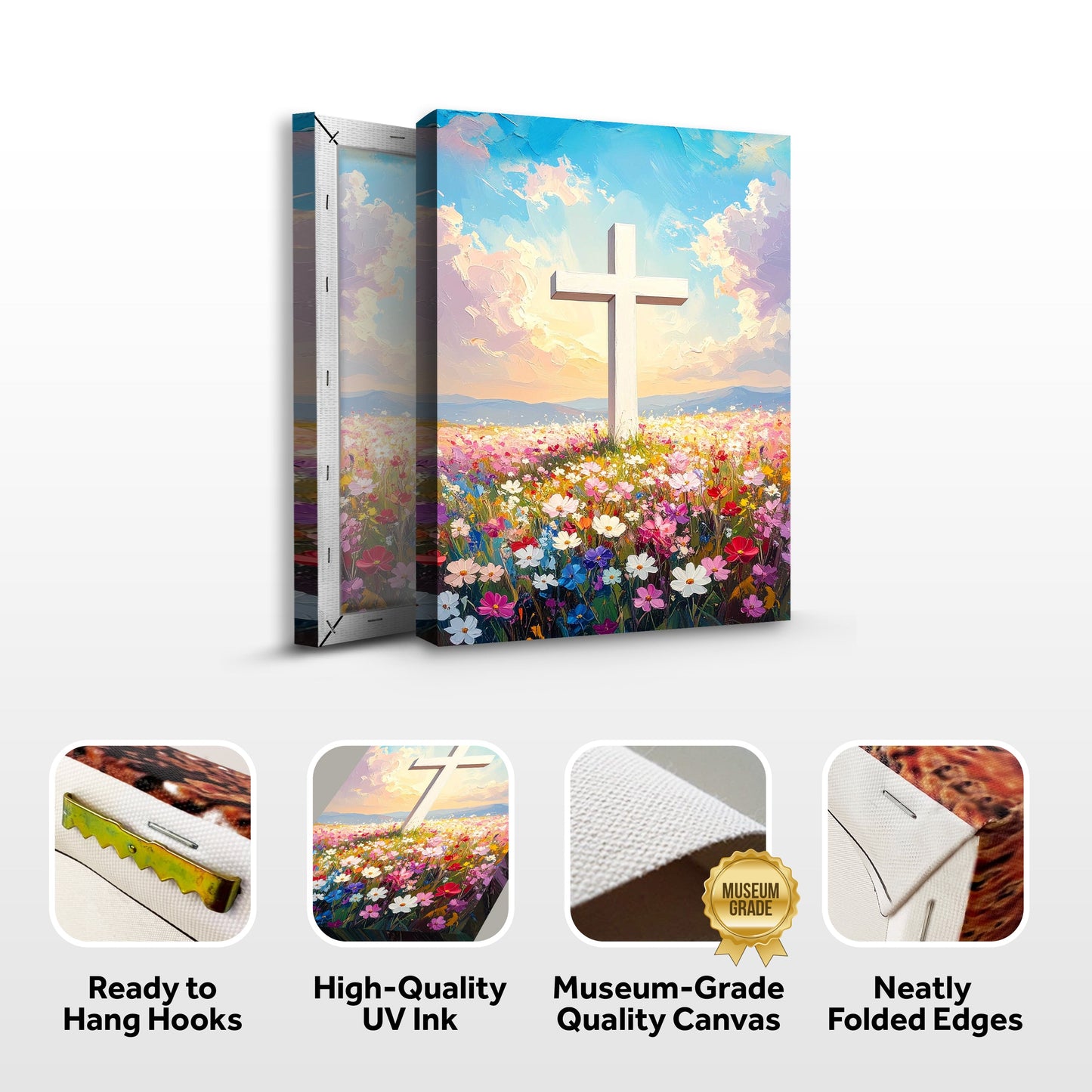 Cross Floral Field Faith Canvas Wall Art