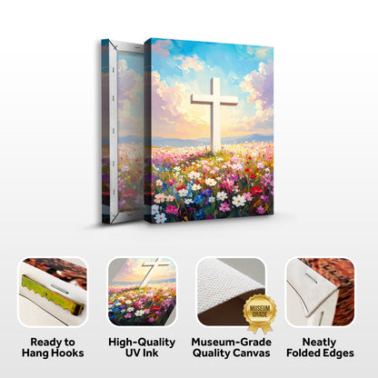 Cross Floral Field Faith Canvas Wall Art