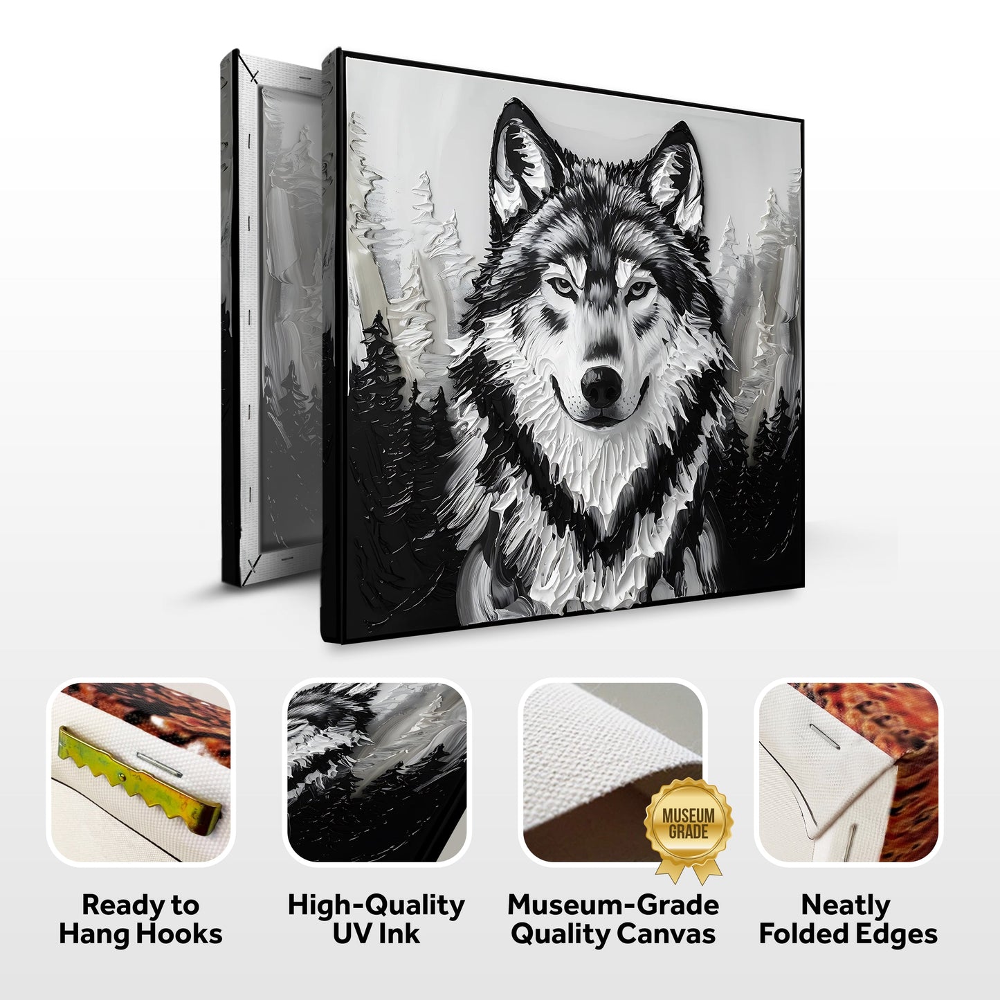 3D Wolf Canvas Wall Art Square
