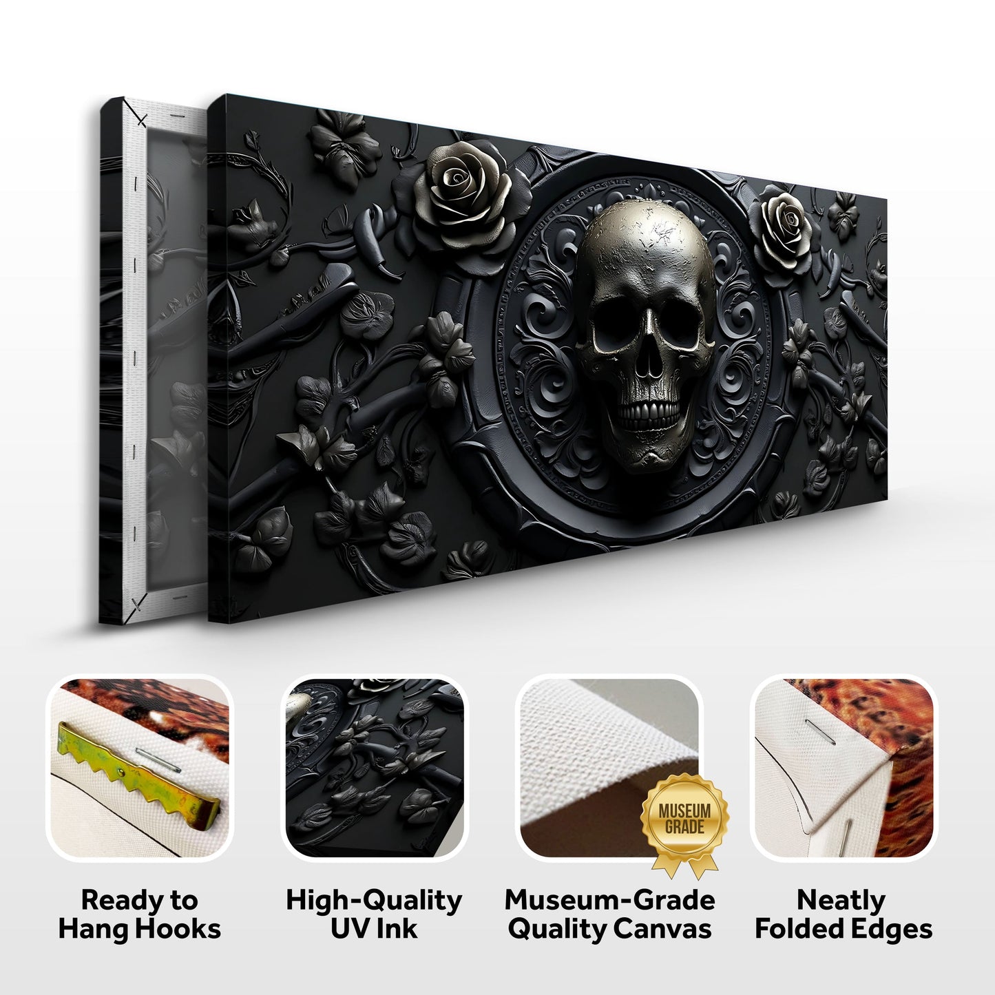 3D Rose and Skull Canvas Wall Art VI