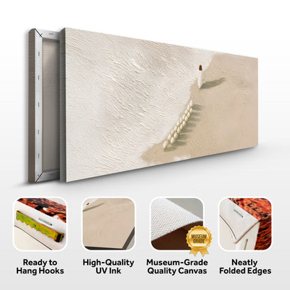 Flock of sheep canvas front and side, with text: Ready to Hang Hooks, High-Quality UV Ink, Museum-Grade Quality Canvas, Neatly Folded Edges