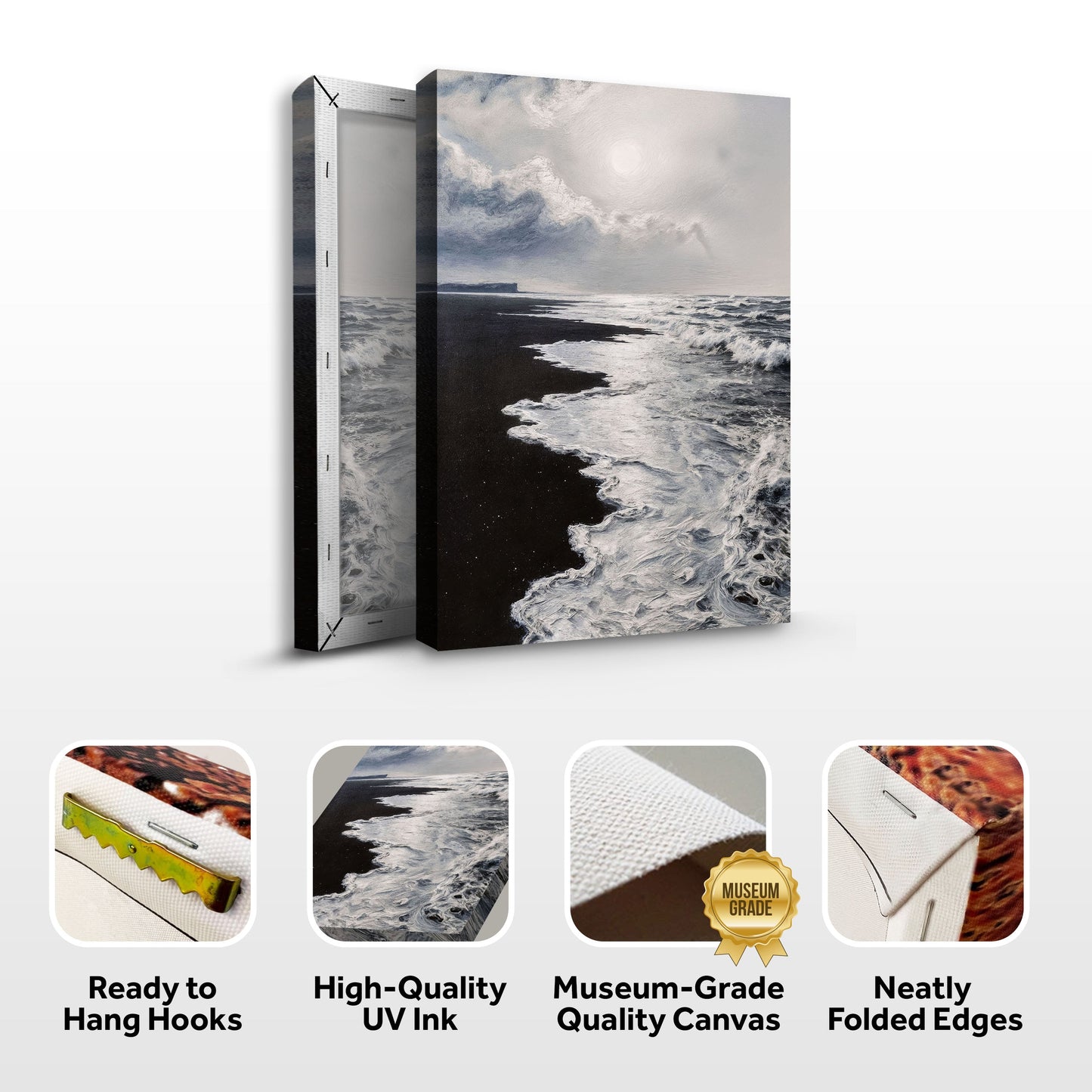Black and White Waves Abstract Canvas Wall Art