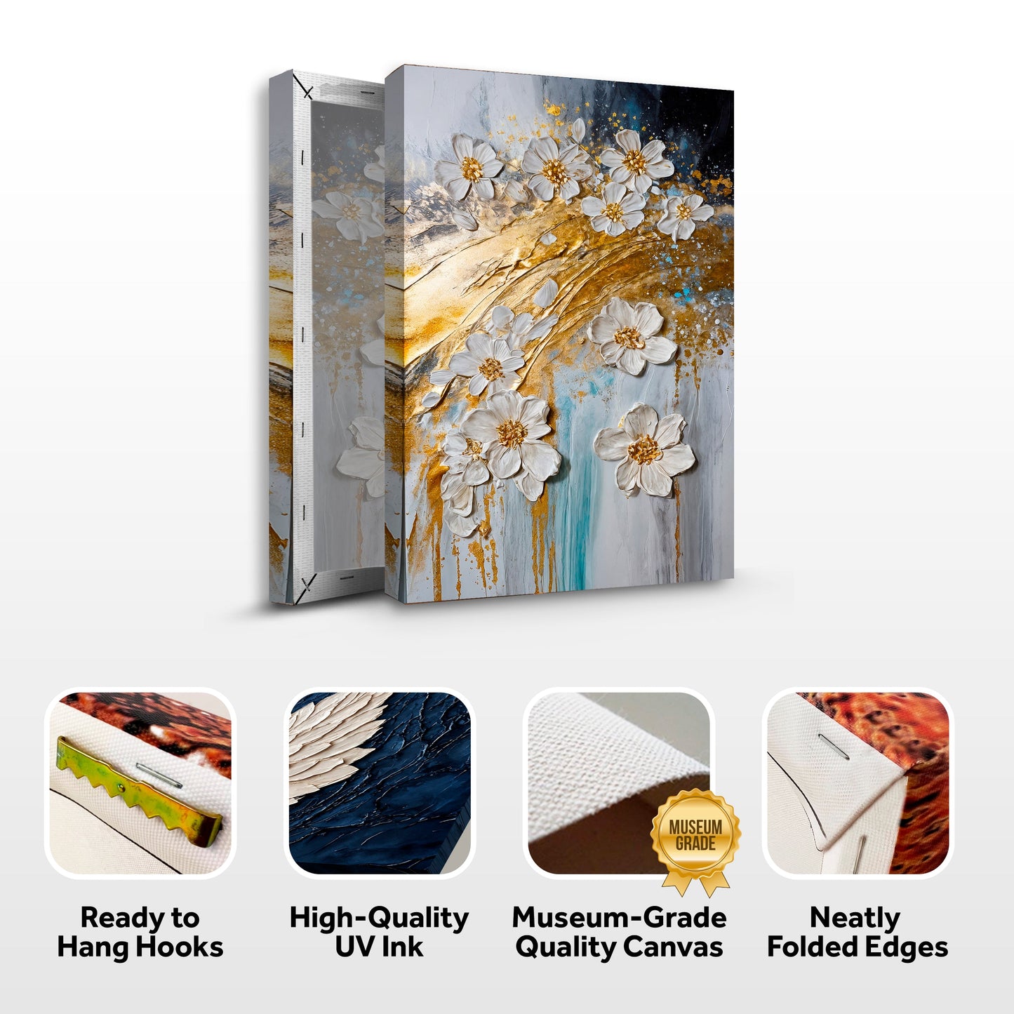 Abstract Gold Floral Canvas Wall Art