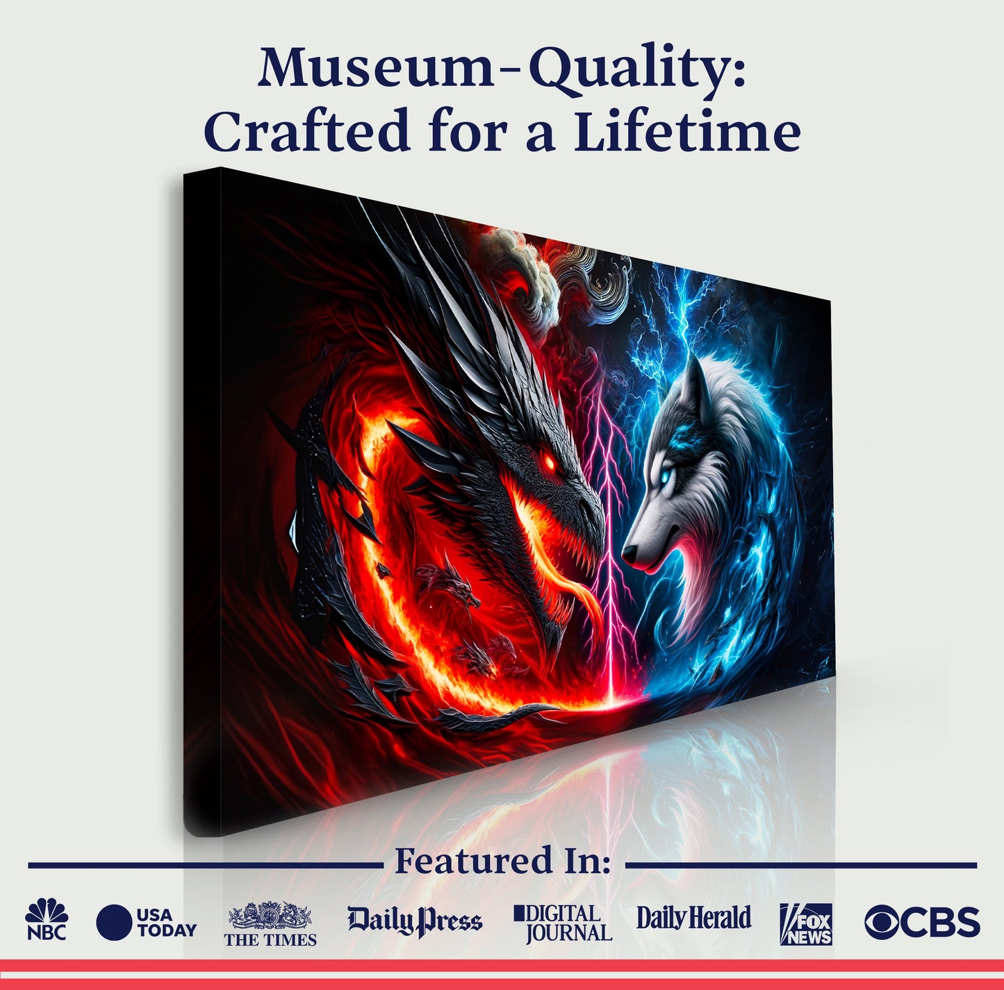 3D Dragon and Wolf Canvas Wall Art VI