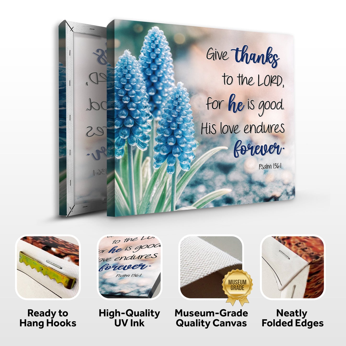 Psalm 136:1 Give Thanks to the Lord Faith Canvas Wall Art