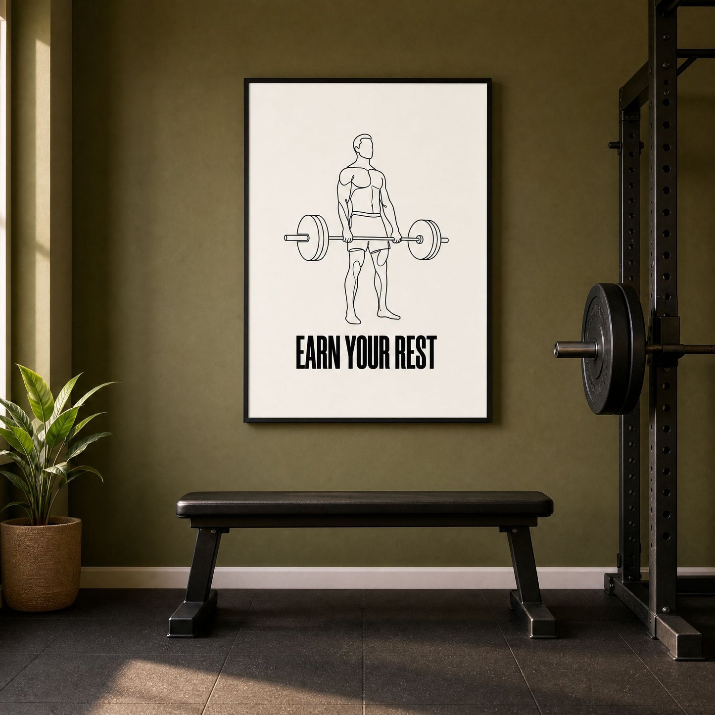 Barbell Wall Art for Home Gym - Framed Minimalist Deadlift Print