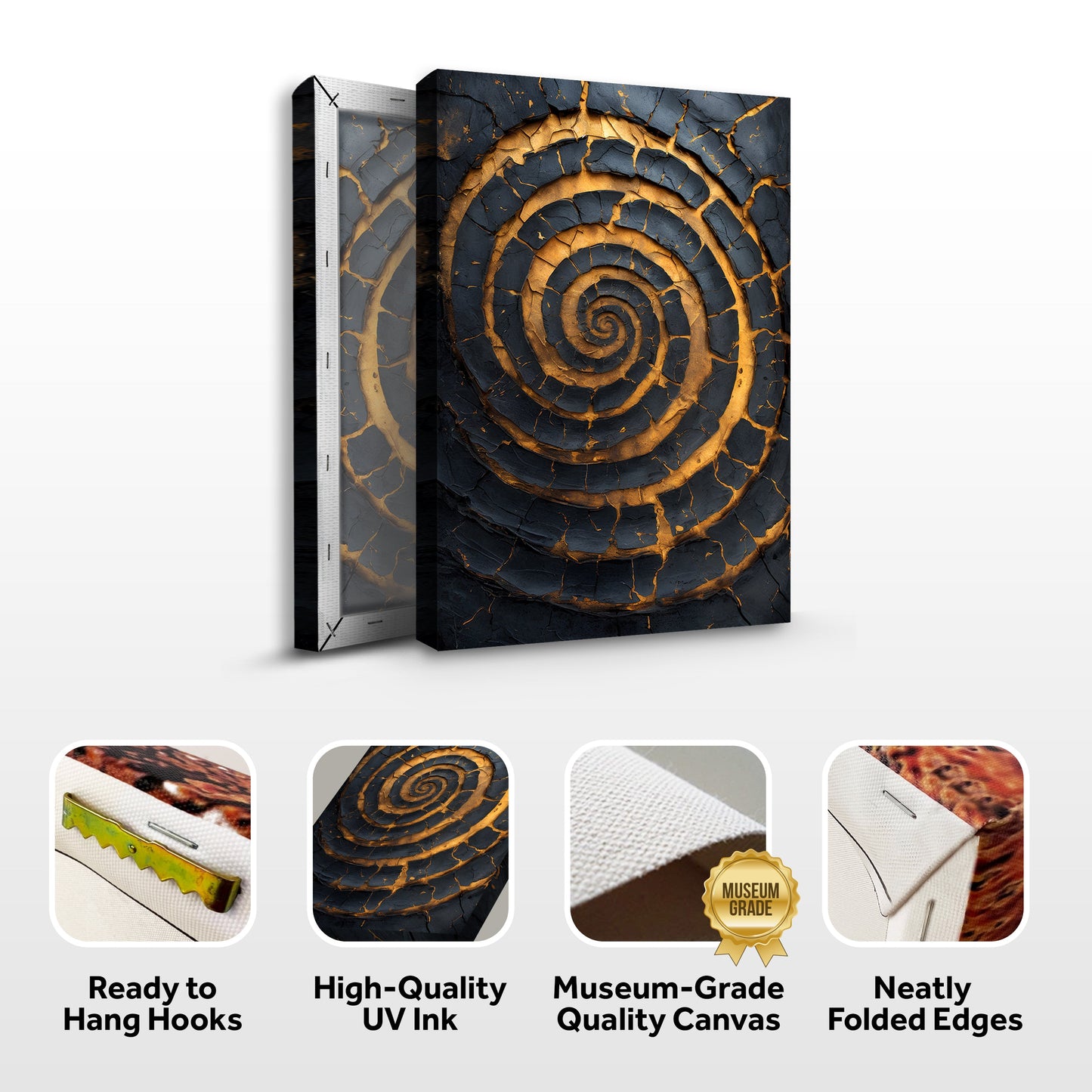 Black and Gold Spiral Abstract Canvas Wall Art