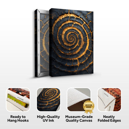 Black and Gold Spiral Abstract Canvas Wall Art