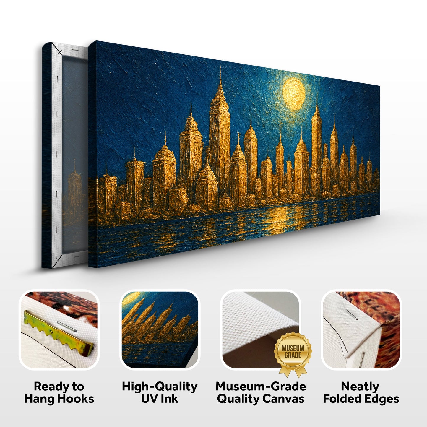 Golden Metropolis Cityscape Impasto Canvas Wall Art