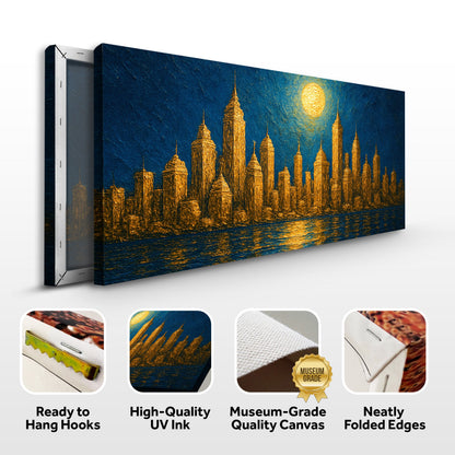 Golden Metropolis Cityscape Impasto Canvas Wall Art