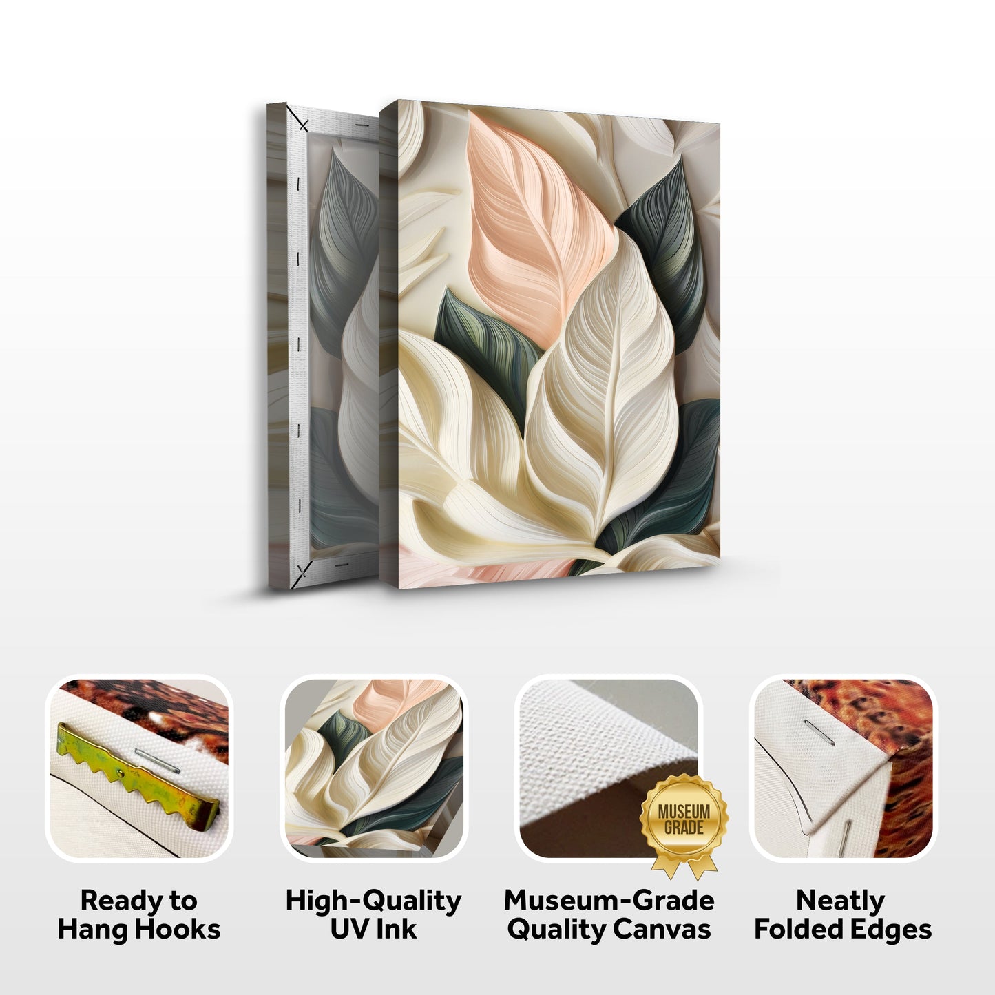 Elegant 3D Pastel Leaf Canvas Wall Art
