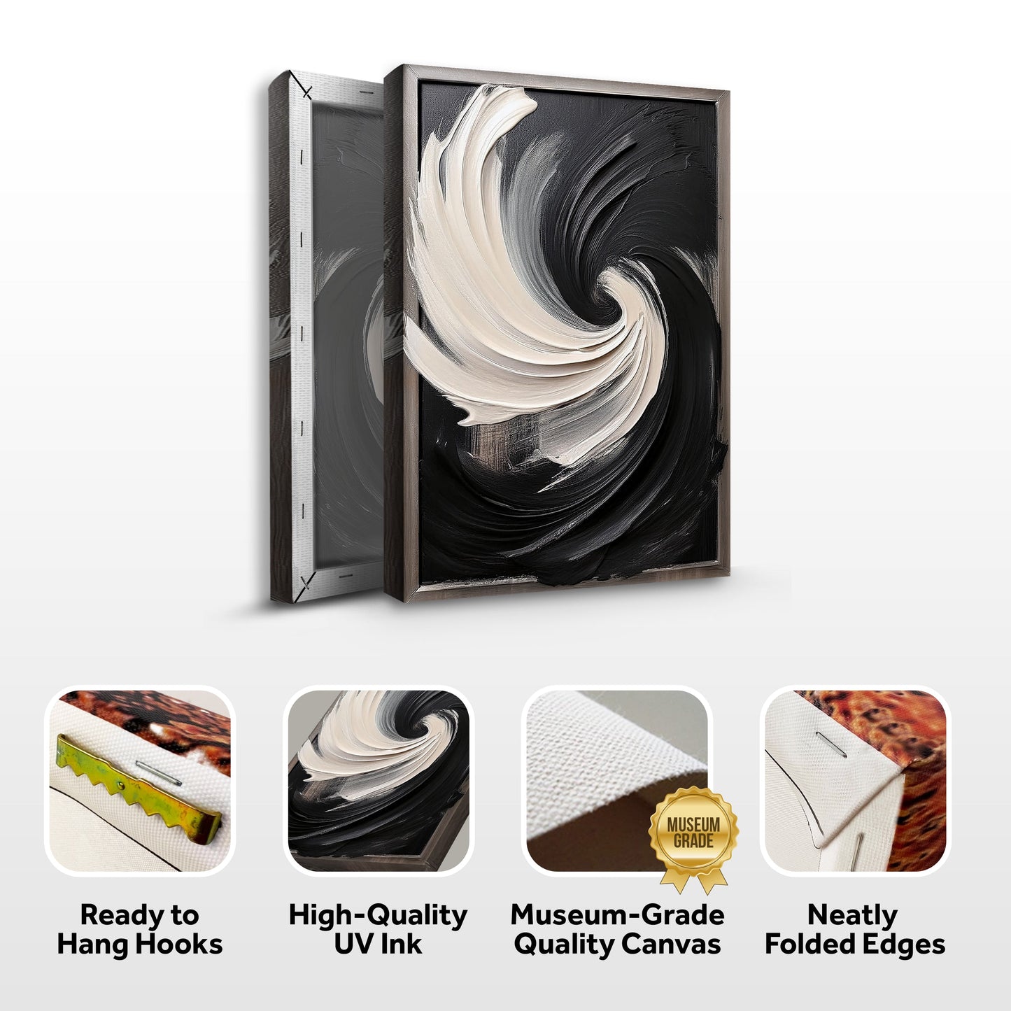Black and White Vortex Abstract Canvas Wall Art