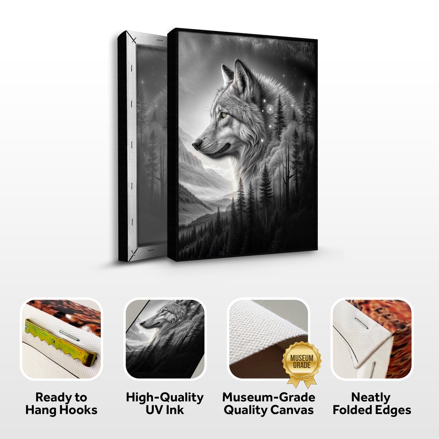 Wolf Double Exposure Canvas Wall Art II