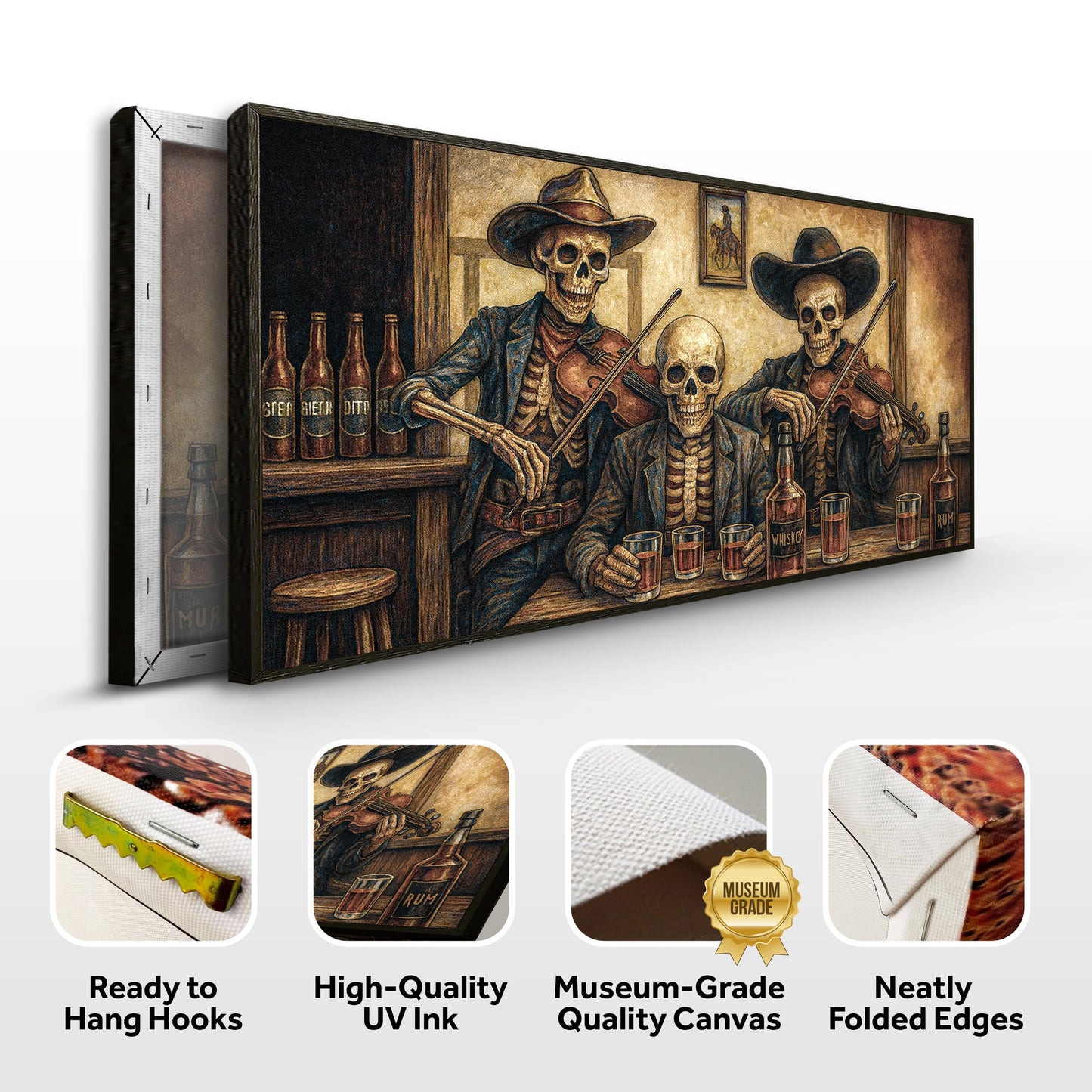 Cowboy Skeletons Western Bar Canvas Wall Art