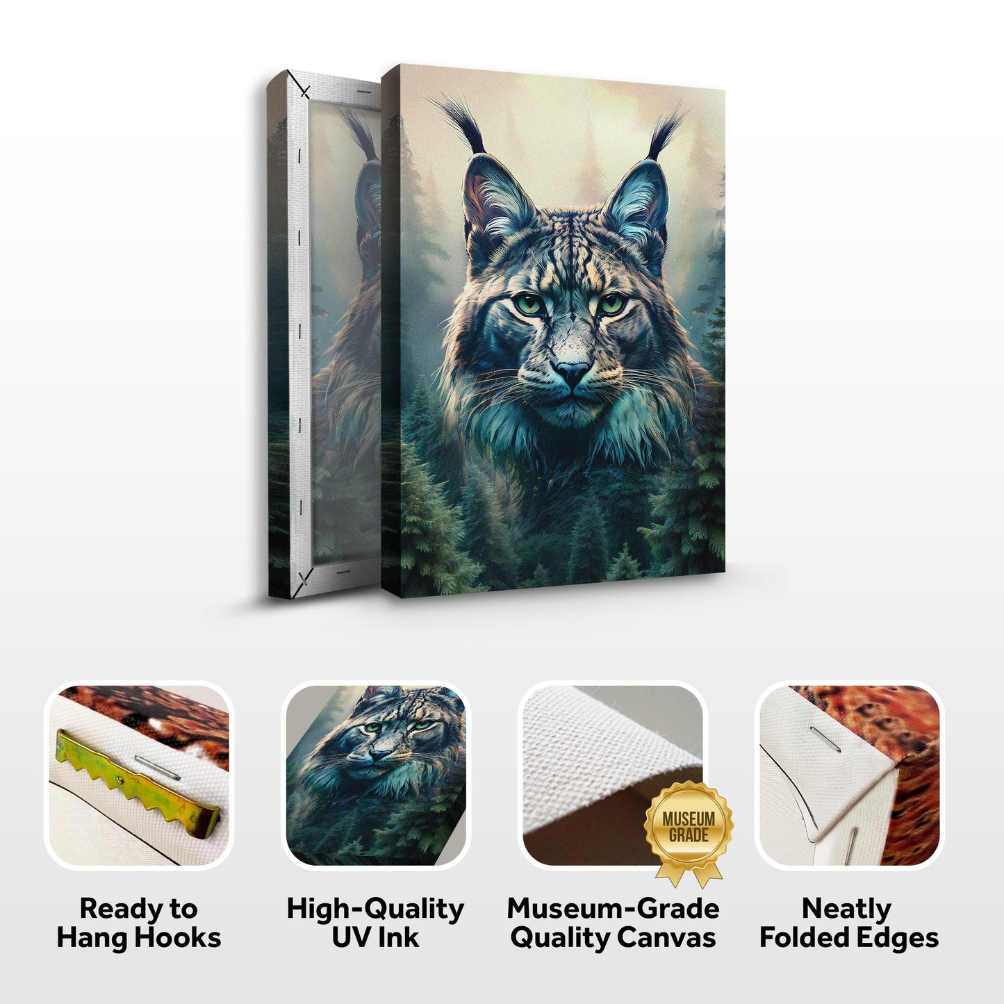 Lynx Double Exposure Canvas Wall Art
