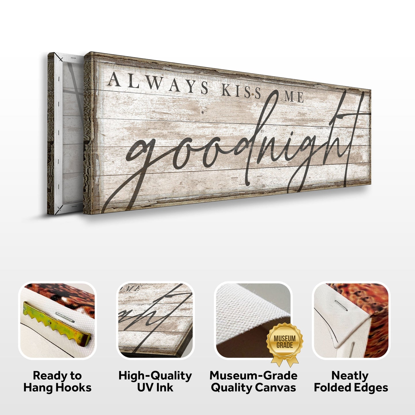 Always Kiss Me Goodnight Bedroom Canvas Sign