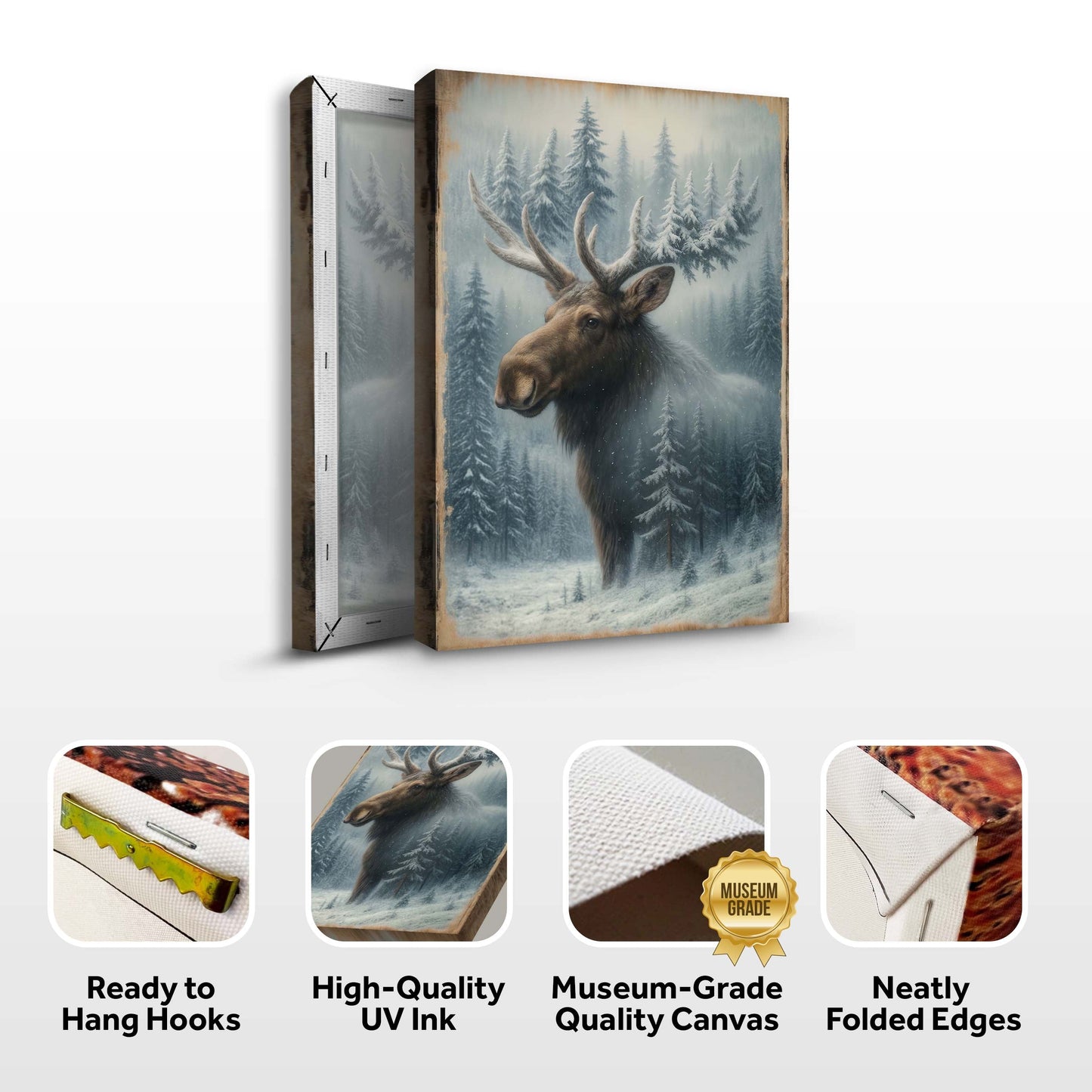 Snowy Forest Moose Double Exposure Canvas Wall Art