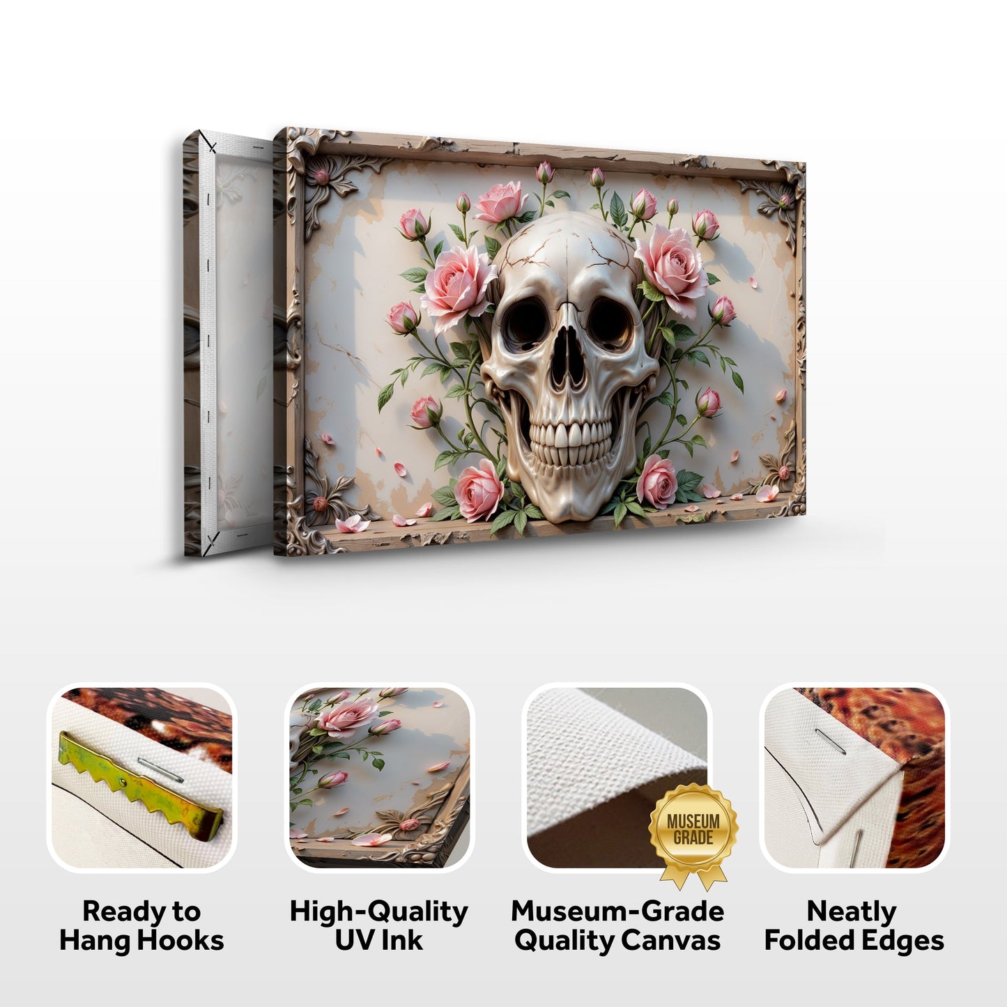 3D Rose and Skull Canvas Wall Art V