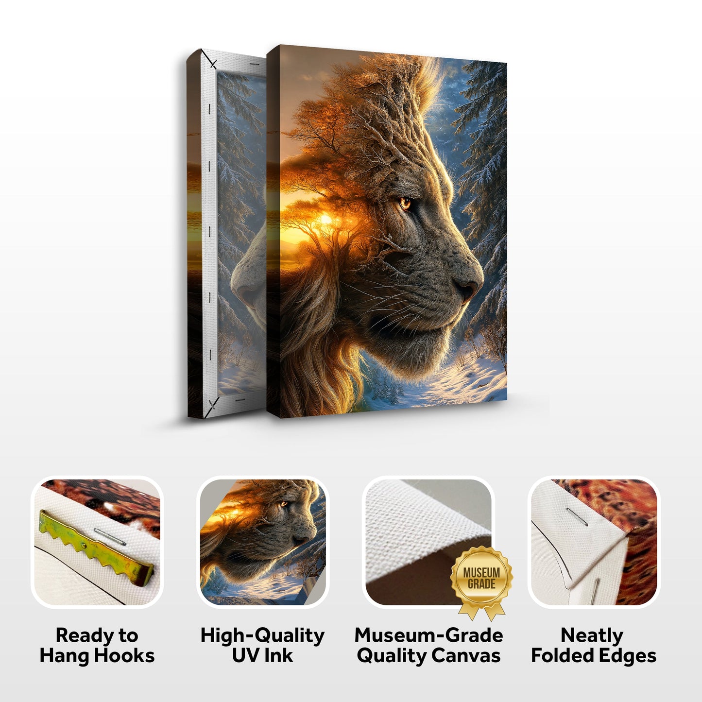 Lion Winter Summer Surrealism Canvas Wall Art