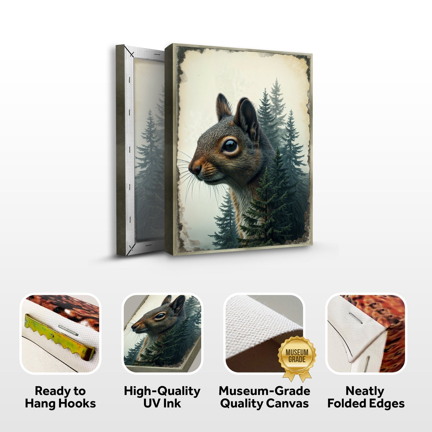 Squirrel Double Exposure Nature Canvas Wall Art