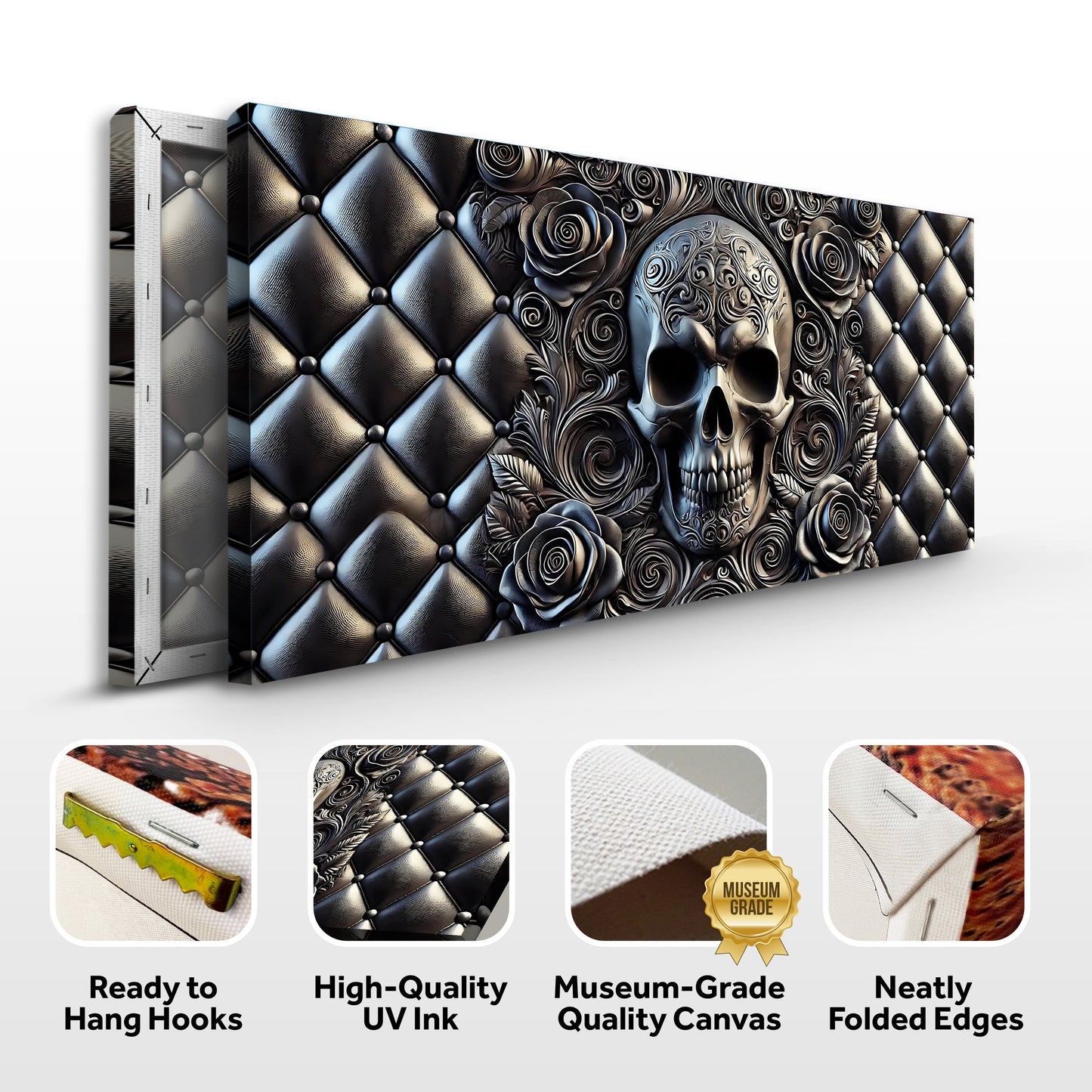 3D Rose and Skull Canvas Wall Art IV