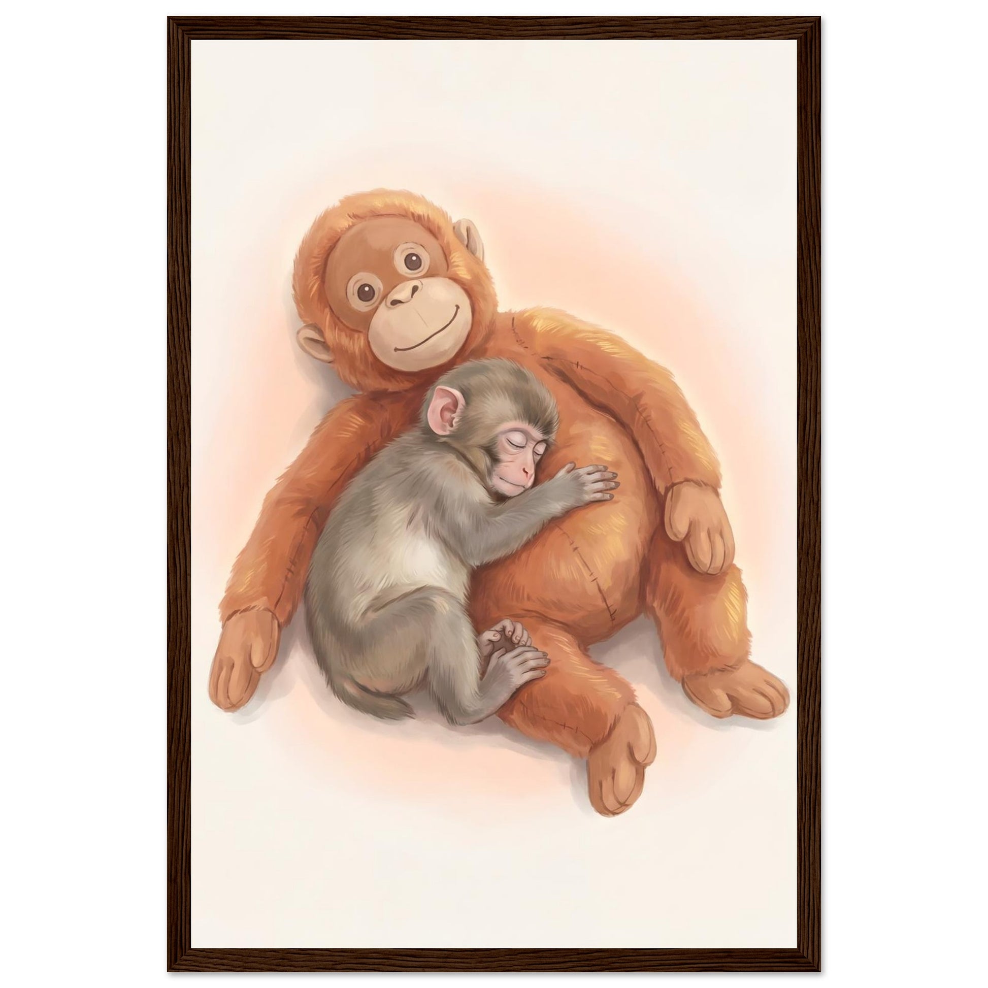 Baby Monkey Sleeping Nursery Art Print - 30x45 cm / 12x18″ - Dark wood frame / Ready-to-hang - Sparkycare