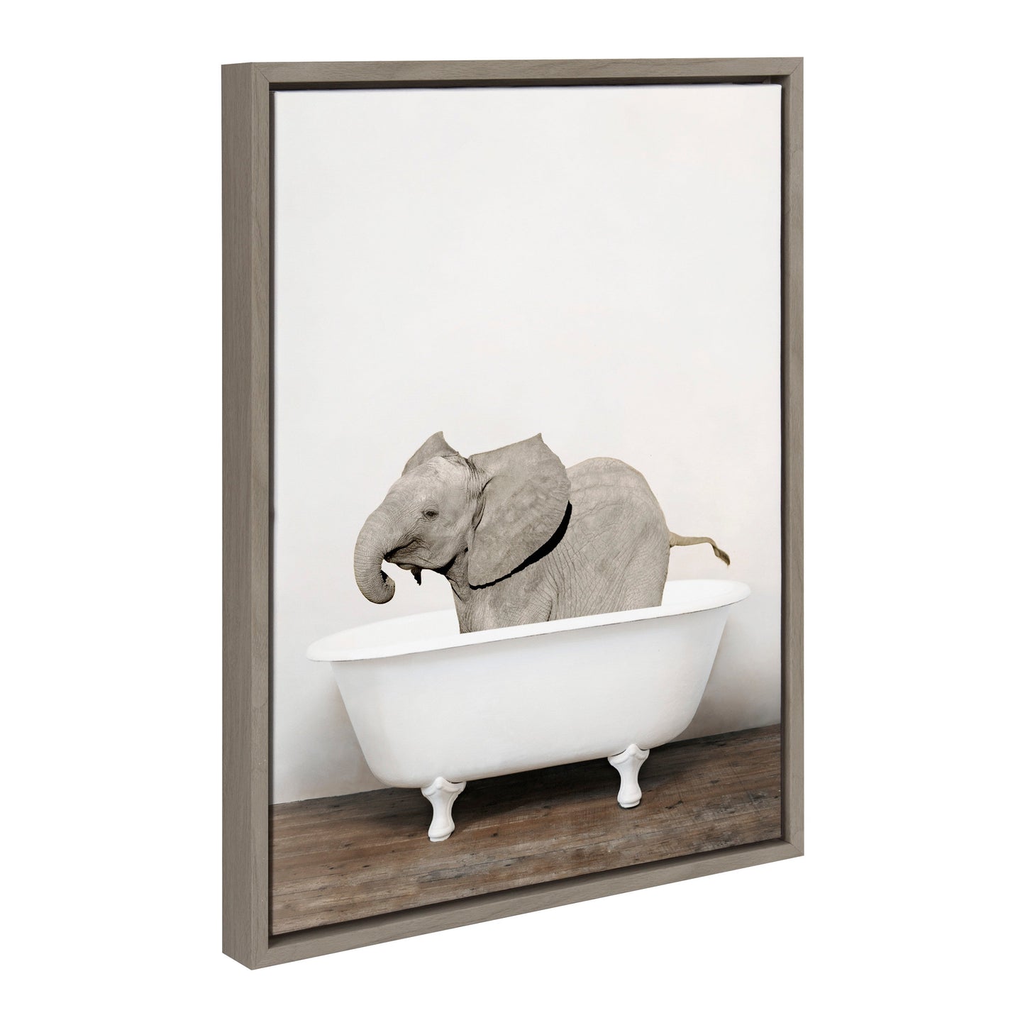 Baby Elephant in the Tub Framed Canvas Wall Art