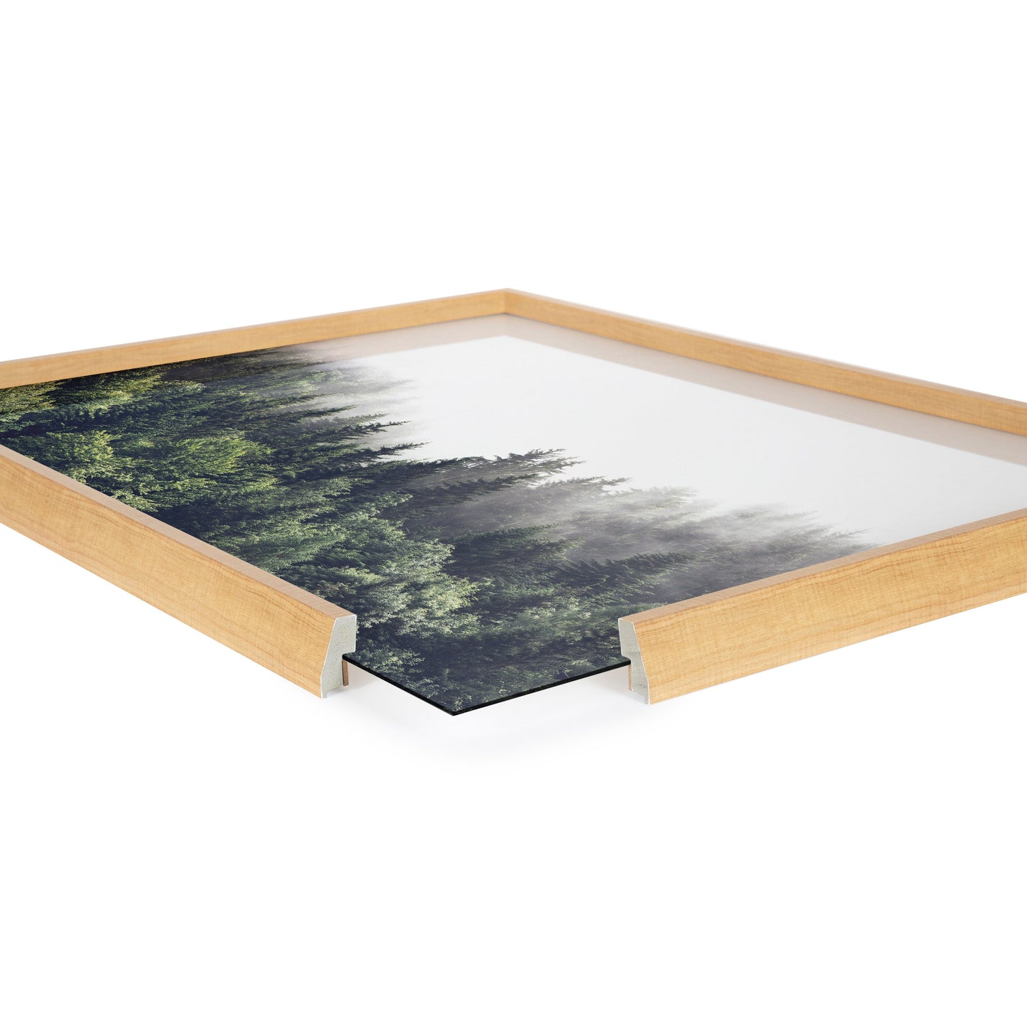 Lush Green Forest Foggy Day Framed Glass Wall Art