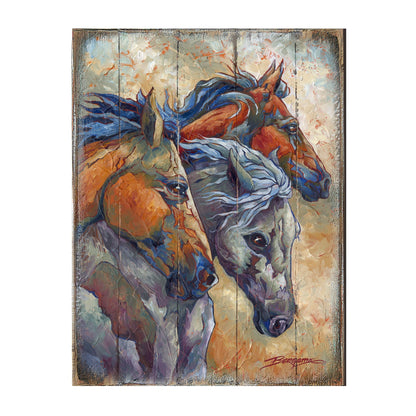 Running Horses Wood Block Wall Art, Wildlife Decor