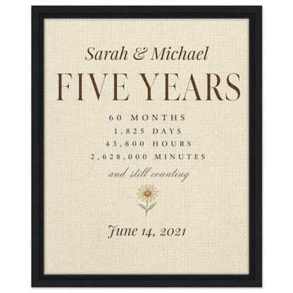 Personalized 5 Year Anniversary Canvas - 40x50 cm / 16x20″ / Framed Canvas - Black frame - Sparkycare