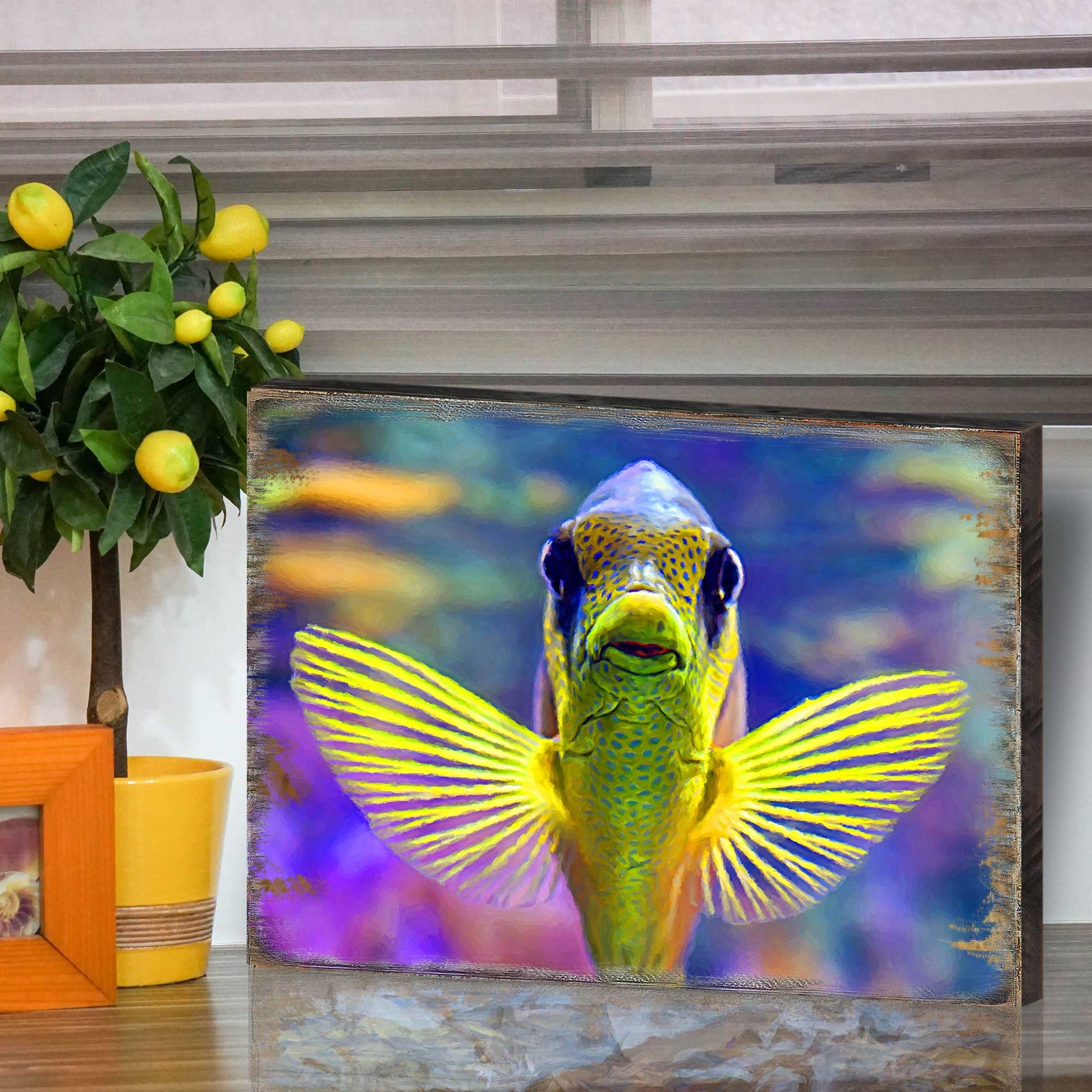 Handcrafted wood tropical reef fish coastal sea-life wall art