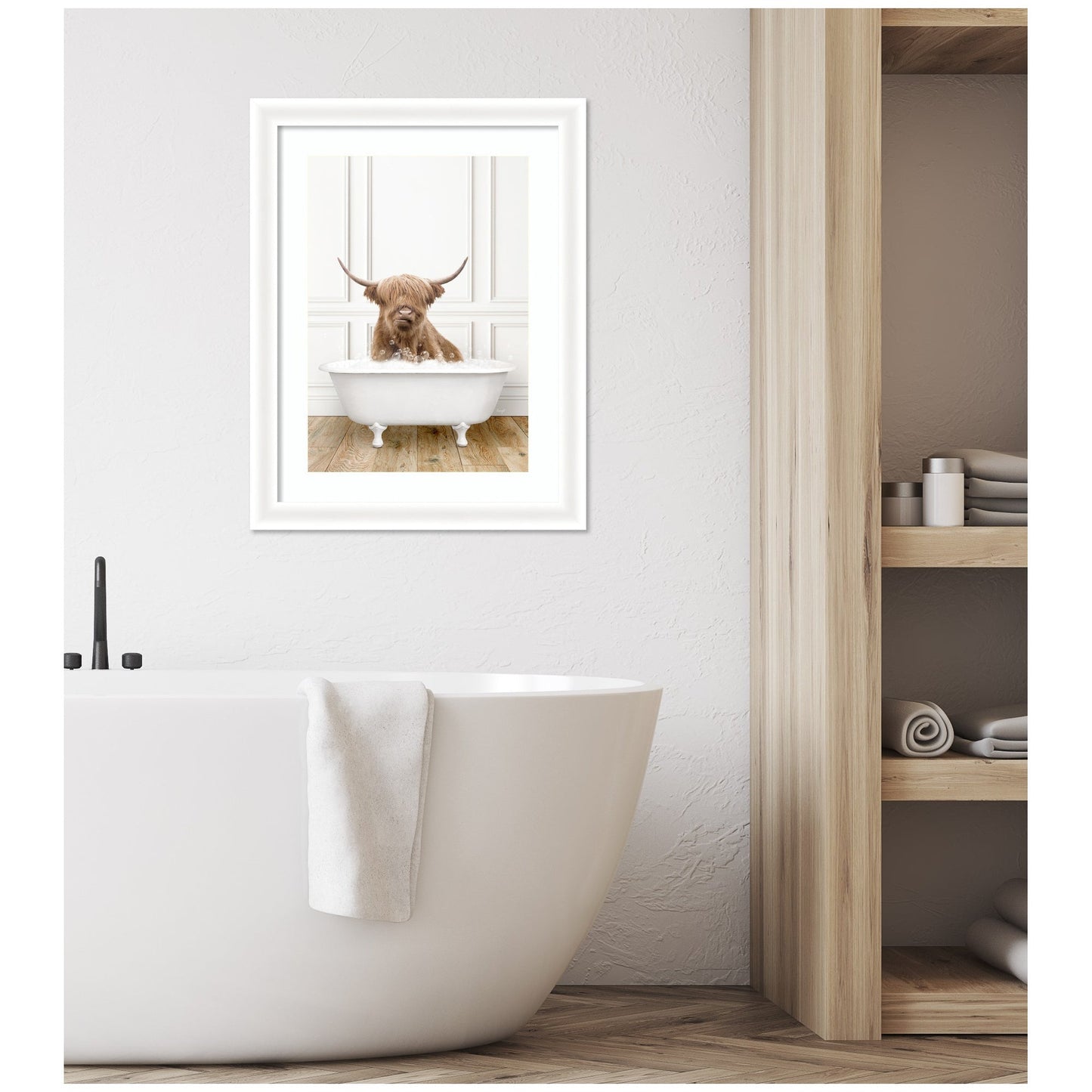 Highland Cow in Traditional Vintage Bathtub by Amy Peterson Framed Wall Art Print