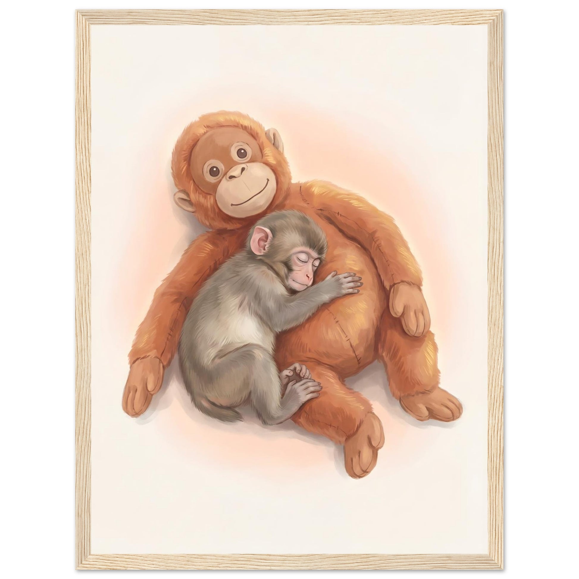 Baby Monkey Sleeping Nursery Art Print - 30x40 cm / 12x16″ - Wood frame / Ready-to-hang - Sparkycare