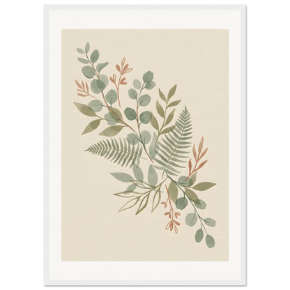 Sage Botanica Boho Botanical Print - A2 (42 x 59.4 cm) / Museum-Quality Matte Paper Wooden Framed Poster - White frame - Sparkycare