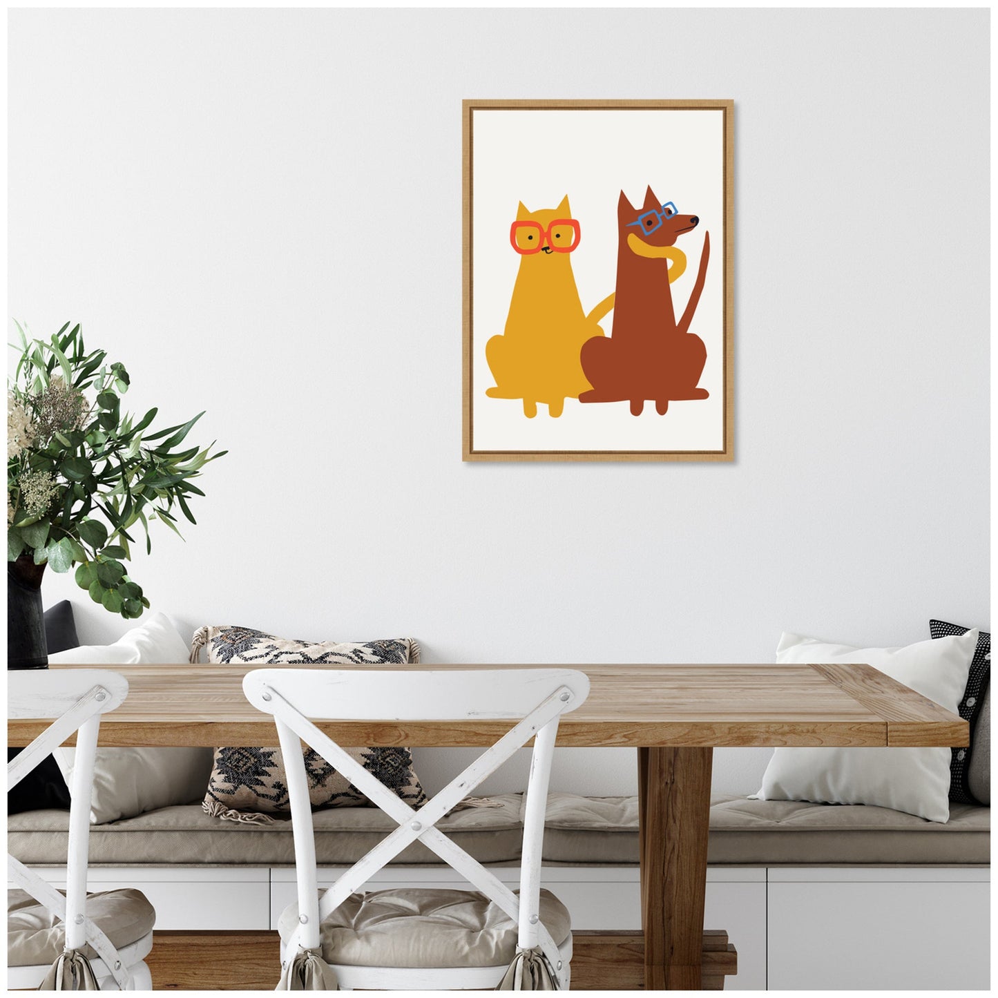 Farm Cat and Dog Framed Canvas Wall Art