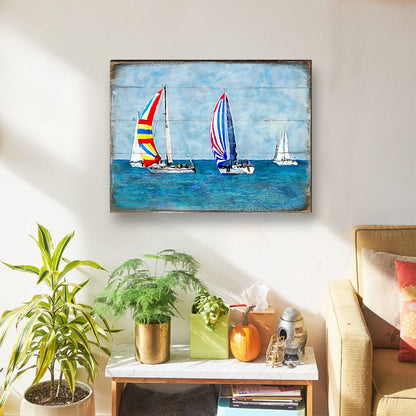 Sailboats Wood Wall Art - Coastal Nautical Decor