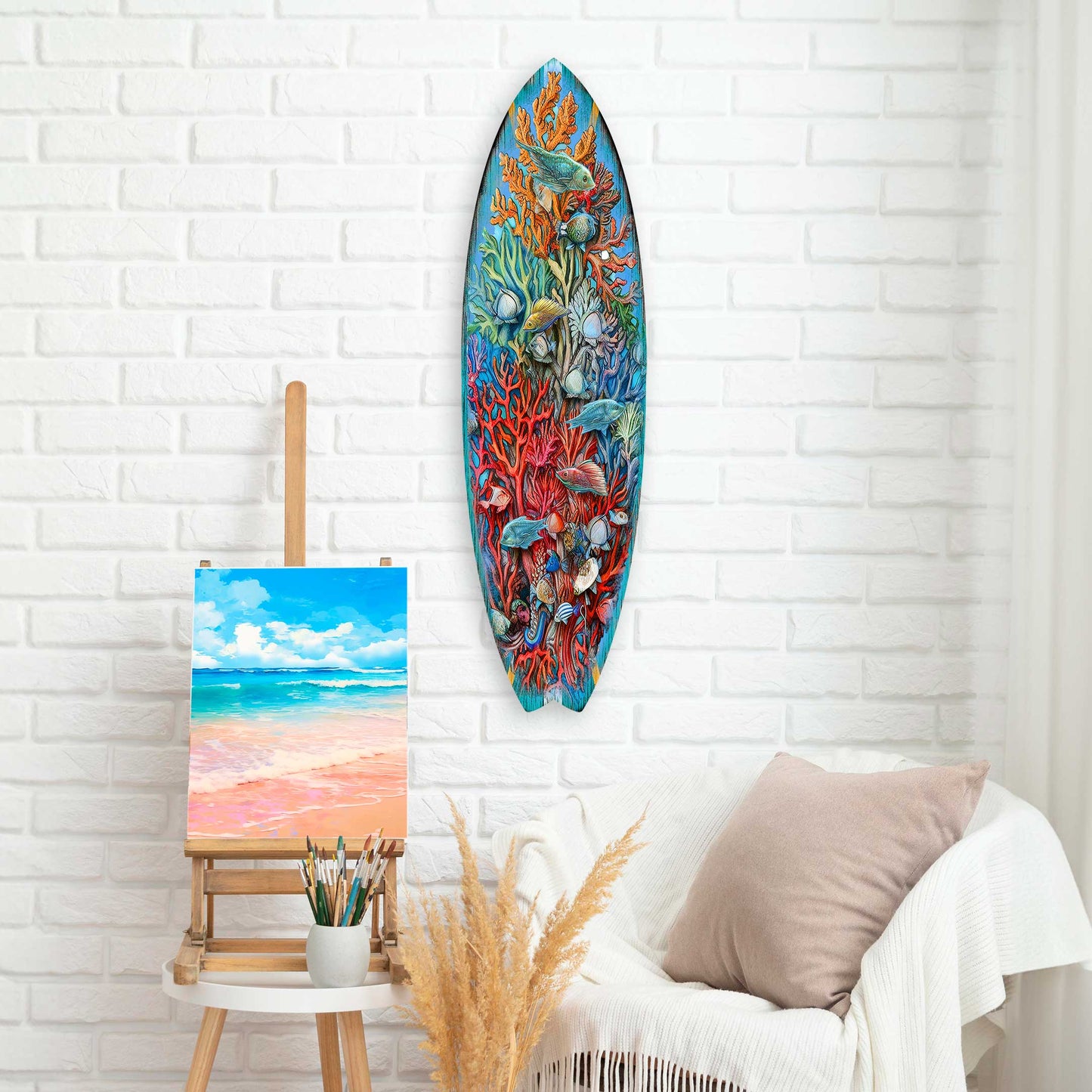 Underwater Surfboard Wood Wall Art - Coastal Ocean Decor