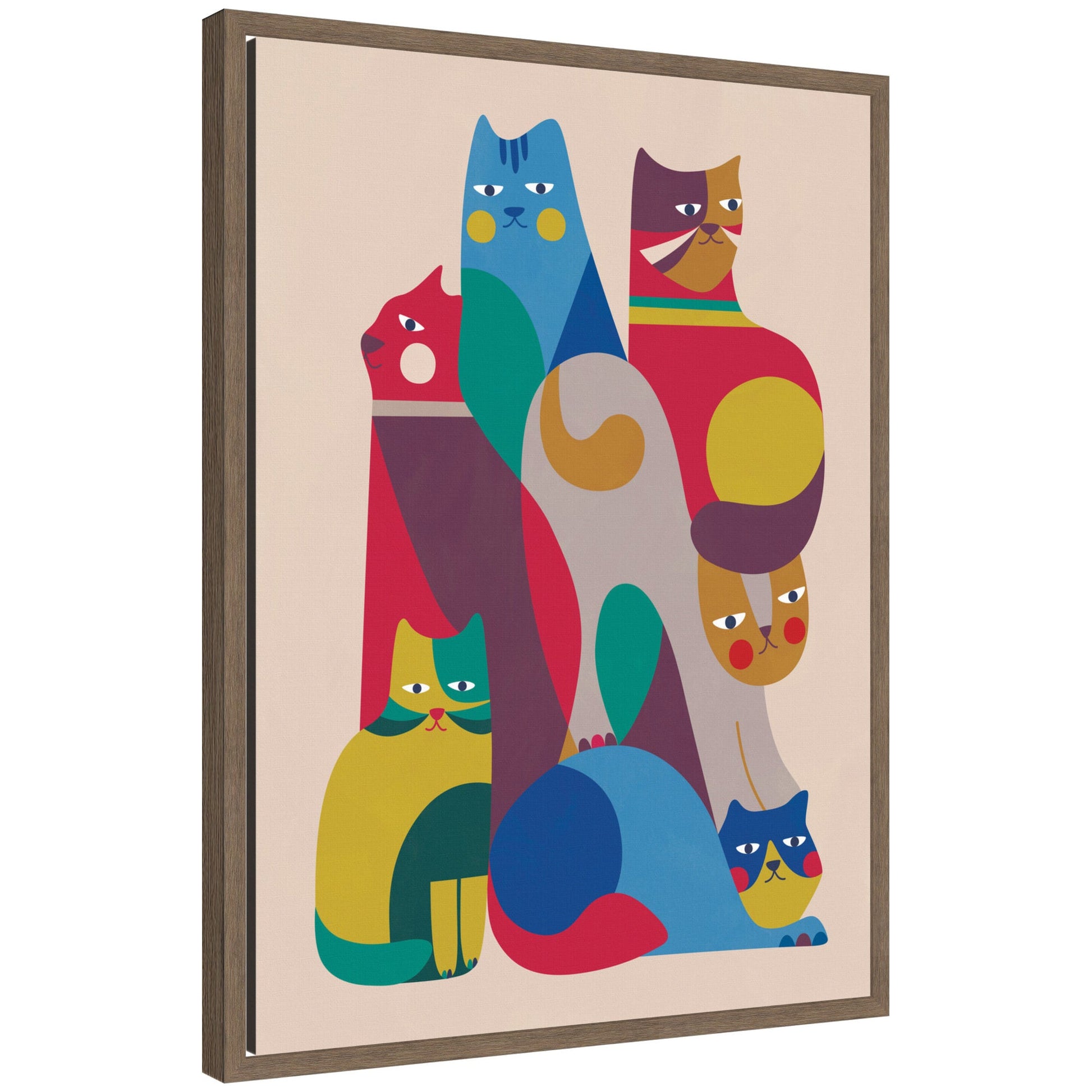 Retro modern abstract cats framed canvas wall art