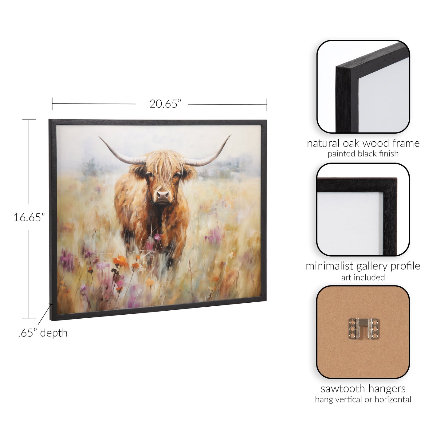 Highland Cow in a Flower Field Framed Wall Art Print