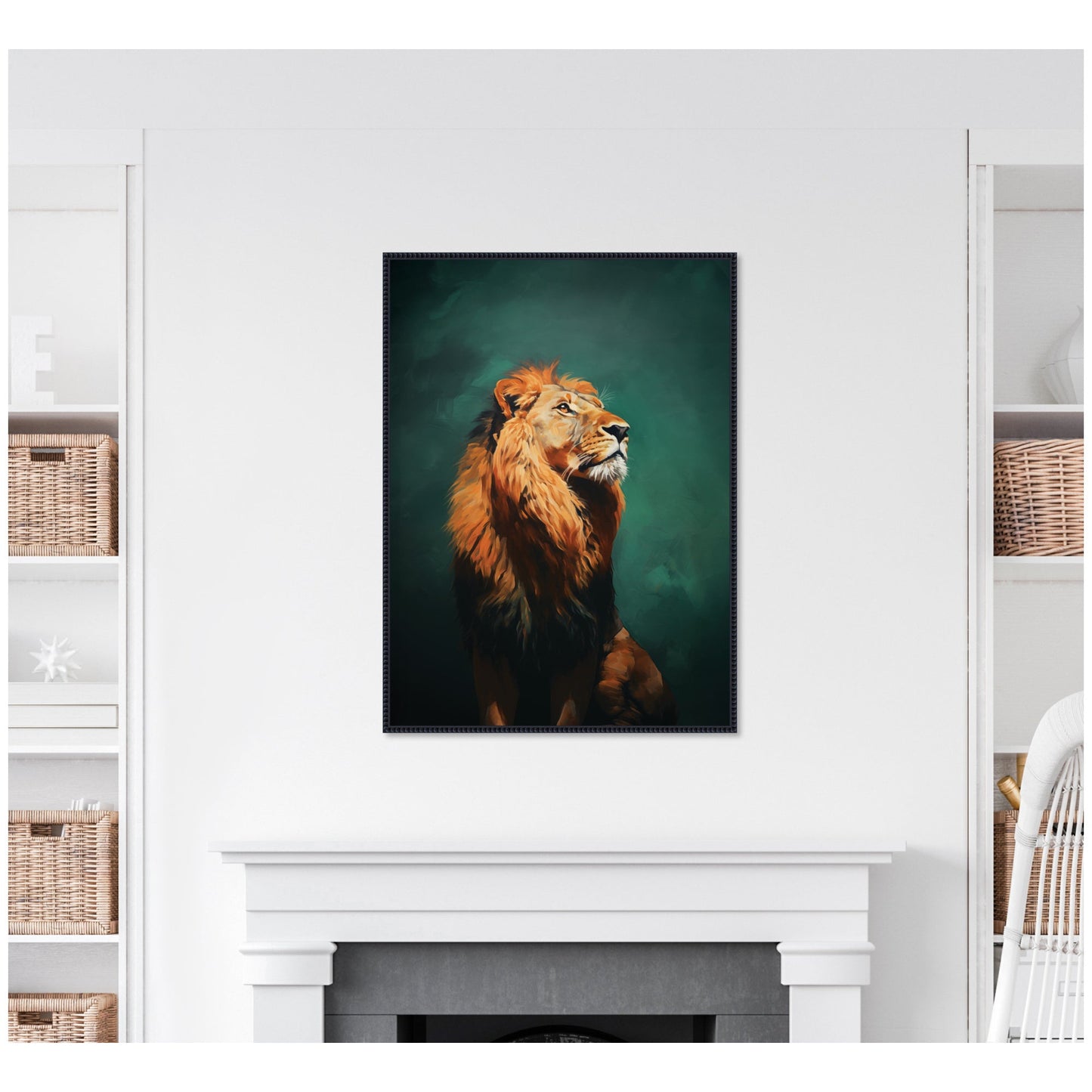 Turquoise Jade Lion Framed Canvas Wall Art
